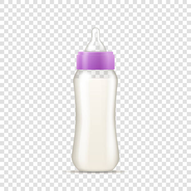 realistic baby bottle with silicone nipple for feeding newborns with milk infant formula - baby formula stock illustrations