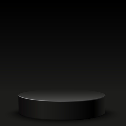 Realistic black studio, dark podium with glow - Vector
