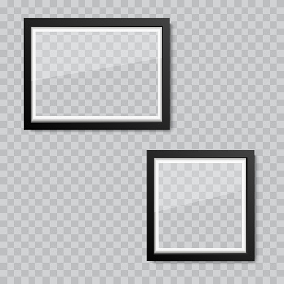 Realistic blank glass picture or photograph frame. Vector.