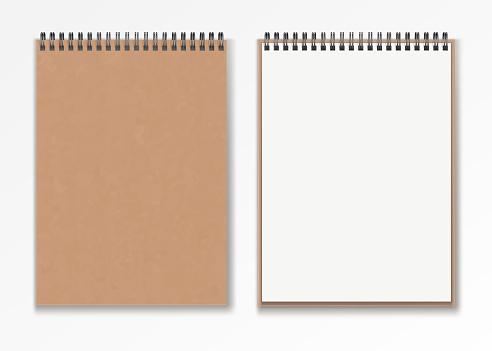 Realistic  Blank   vertical  closed  realistic spiral notepad  mockup set .