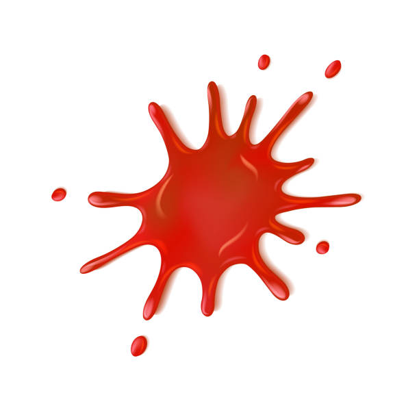 Realistic blood spatter Realistic blood spatter. Illustration isolated on white background. Graphic concept for your design ketchup smear stock illustrations