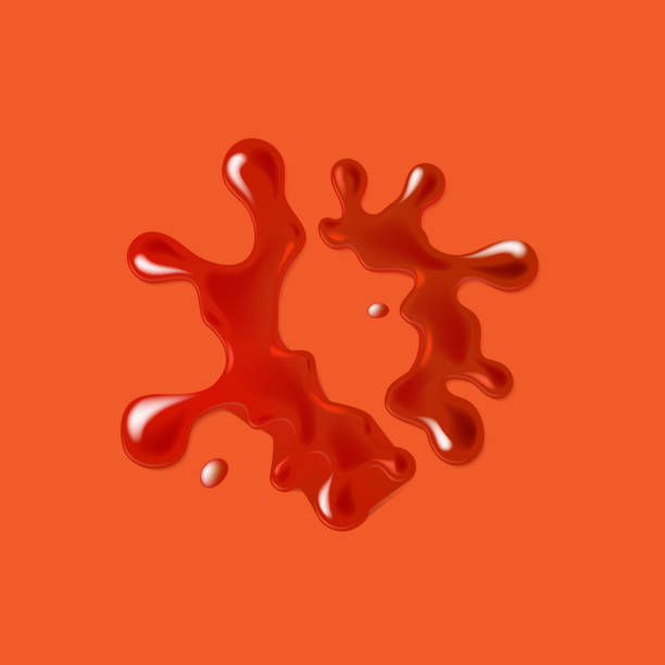 Realistic blood spatter Realistic blood spatter. Illustration isolated on orange background. Graphic concept for your design ketchup smear stock illustrations