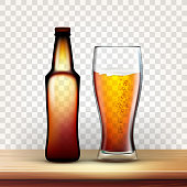 istock Realistic Bottle And Full Glass Of Red Beer Vector 1145191155
