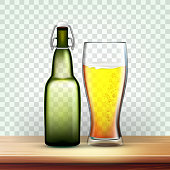 istock Realistic Bottle And Glass With Frothy Beer Vector 1145191148