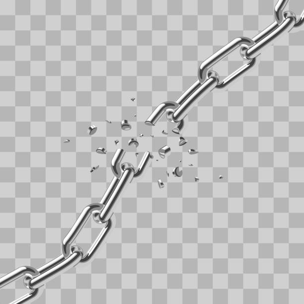 Realistic broken steel chain links freedom isolated on transparent background Realistic broken steel chain links freedom isolated on transparent background. Link steel break and destroy, metallic fracture. Vector illustration breaking chains stock illustrations