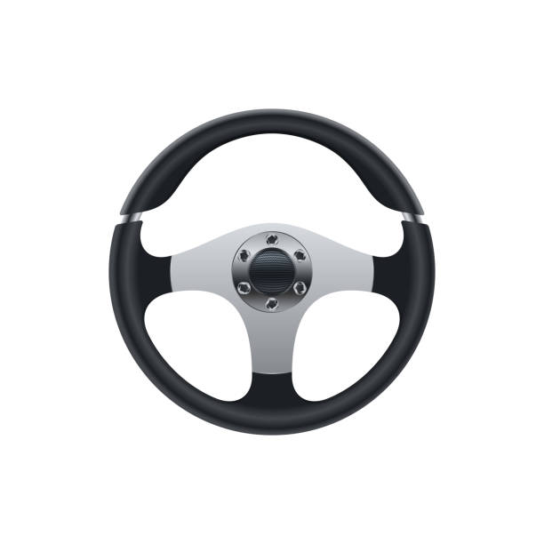 Realistic cars steering wheel design Realistic cars steering wheel on white background. Vector wheel design. steering wheel stock illustrations