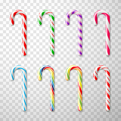 Realistic Christmas cane candy lollipop set vector illustration traditional Xmas holiday dessert