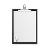 Realistic clipboard with blank paper a4 size. Mock up for design isolated on white background. Document folder 3d vector illustration