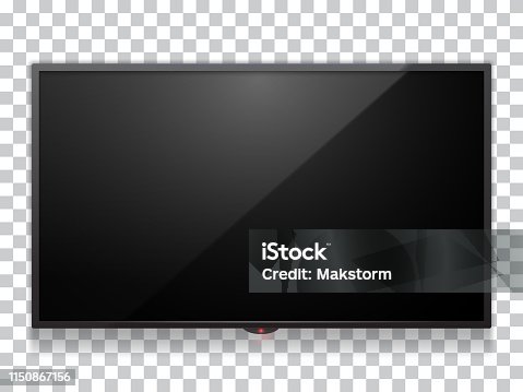 istock Realistic computer monitor display or smart TV mock up vector illustration. 1150867156