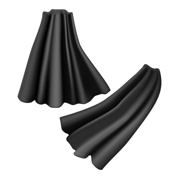 Realistic Detailed 3d Black Cloaks Costume Superhero Set. Vector Realistic Detailed 3d Black Cloaks Costume Superhero Element Set Silk or Satin Material. Vector illustration of Cloak flowing cape stock illustrations