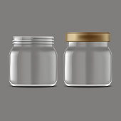Realistic Detailed 3d Empty Jam Glass Jar Set with Cap for Advertising. Vector illustration of Jars