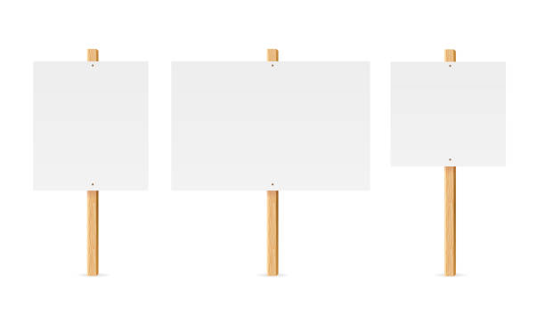 Realistic Detailed 3d Empty Template Mockup Table Protest Set. Vector Realistic Detailed 3d Empty Template Mockup Table or Board Protest on Wood Stick Set. Vector illustration sign up stock illustrations