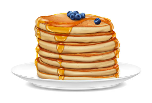 illustrazioni stock, clip art, cartoni animati e icone di tendenza di realistico dettagliato 3d fluffy pancake stack. vettore - pancake