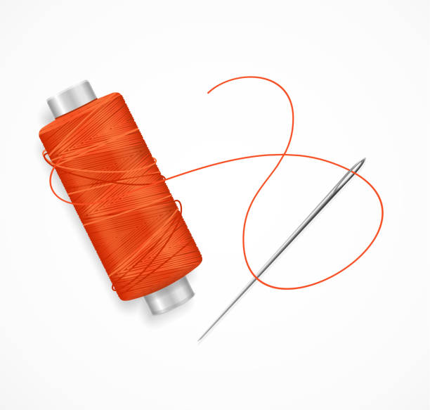 Realistic Detailed 3d Needle and Thread. Vector Realistic Detailed 3d Needle and Red Thread Isolated on a White Background for Web and App. Vector illustration spool stock illustrations