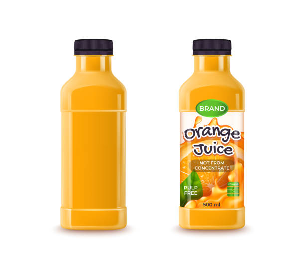 Realistic Detailed 3d Orange Juice Plastic Bottle and Empty Template Set. Vector vector art illustration