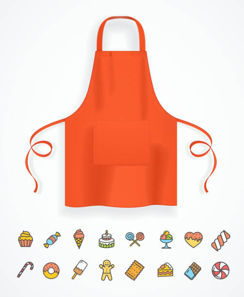 Realistic Detailed 3d Red Apron and Thin Line Icon. Vector Realistic Detailed 3d Red Apron and Thin Line Icon Concept of Kitchen. Vector illustration of Bakery Icons chef apron stock illustrations
