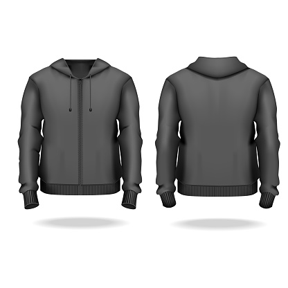 Realistic Detailed 3d Template Blank Black Male Zip Up Hoodie Mock Up Vector Stock Illustration ...