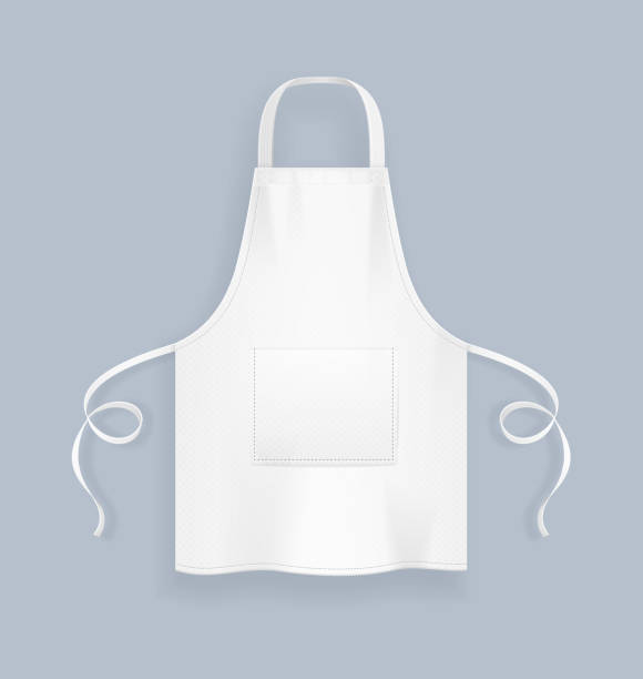 Realistic Detailed 3d White Blank Kitchen Apron Template Mockup. Vector Realistic Detailed 3d White Blank Kitchen Apron Template Empty Mockup on a Grey. Vector illustration of Clothing Uniform apron stock illustrations