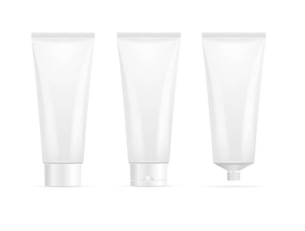 Realistic Detailed 3d White Blank Tube Cream Template Mockup Set. Vector Realistic Detailed 3d White Blank Tube Cream Template Mockup Set. Vector illustration for Cosmetic Product - Gel or Toothpaste gel pack stock illustrations