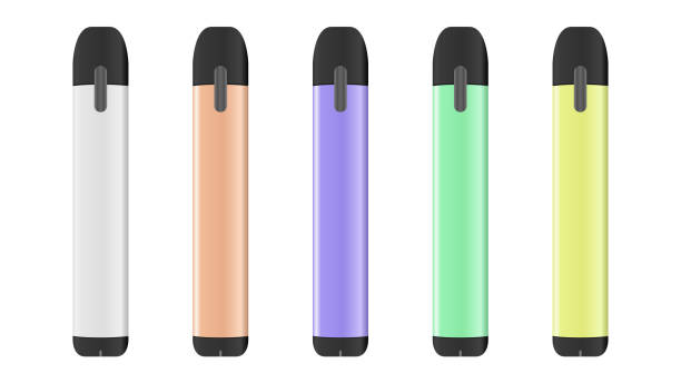 Realistic electronic cigarette concept. Colorful vape pen mod. 5 color options. Vector illustration EPS10. electronic cigarette stock illustrations