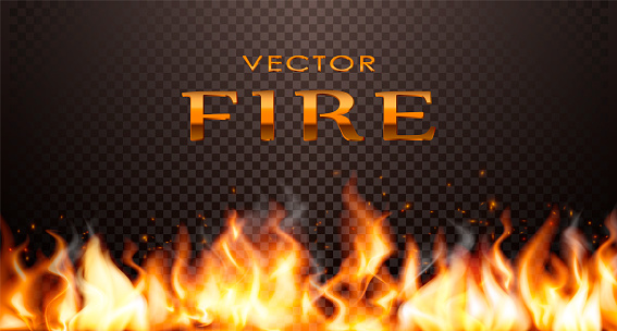 Realistic flame, vector 3d Fire collection.