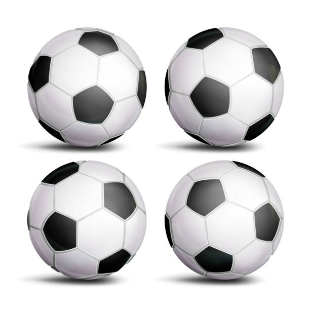 Realistic Football Ball Set Vector. Classic Round Soccer Ball. Different Views. Sport Game Symbol. Isolated Illustration Realistic Football Ball Set Vector. Classic Round Soccer Ball. Different Views. Sport Game Symbol. Isolated classic black white soccer ball clip art stock illustrations