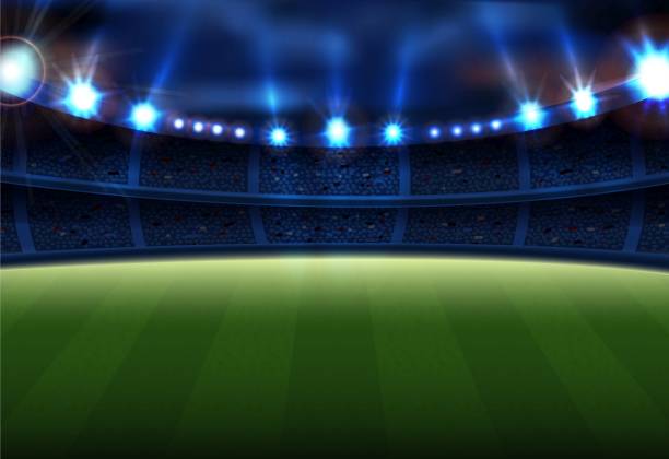 ilustrações de stock, clip art, desenhos animados e ícones de realistic football field with illumination - soccer night