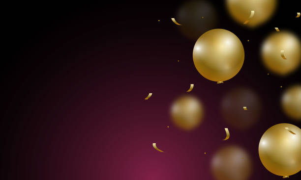 Realistic gold balloons, isolated on dark background. stock illustration vector art illustration