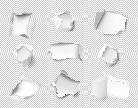 Realistic holes in paper isolated on transparent background.