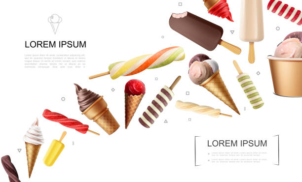 realistisches eiscreme-konzept - ice cream fancy stock-grafiken, -clipart, -cartoons und -symbole