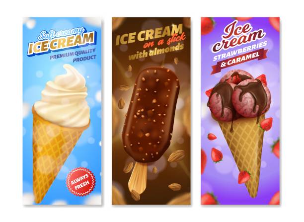 realistische eis verschiedene geschmack wrapper set - ice cream fancy stock-grafiken, -clipart, -cartoons und -symbole