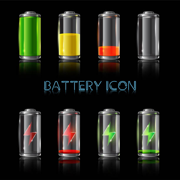 bildbanksillustrationer, clip art samt tecknat material och ikoner med realistisk ikonuppsättning indikatorer för batterinivå - elektricitet verktyg smartphone