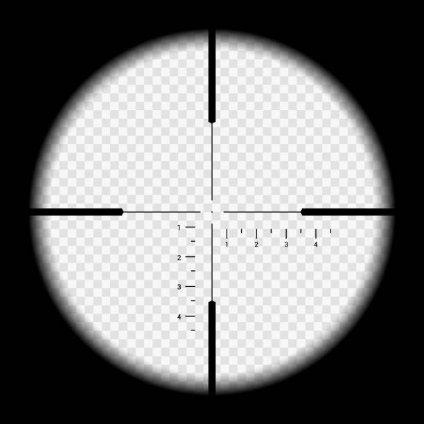 gerçekçi illüstrasyon ölçüm numaraları ve işaretleri ile keskin nişancı crosshair bakarak. şeffaf arka planda optik görüş tüfeği - vektör - gun stock illustrations