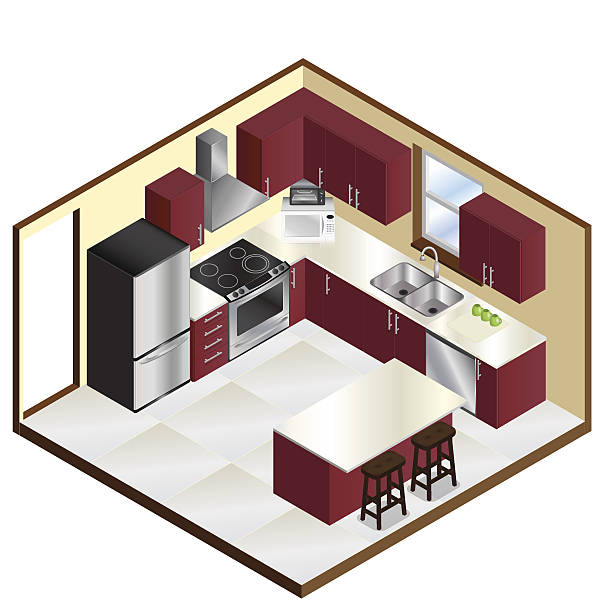 stockillustraties, clipart, cartoons en iconen met realistic isometric kitchen - kookeiland