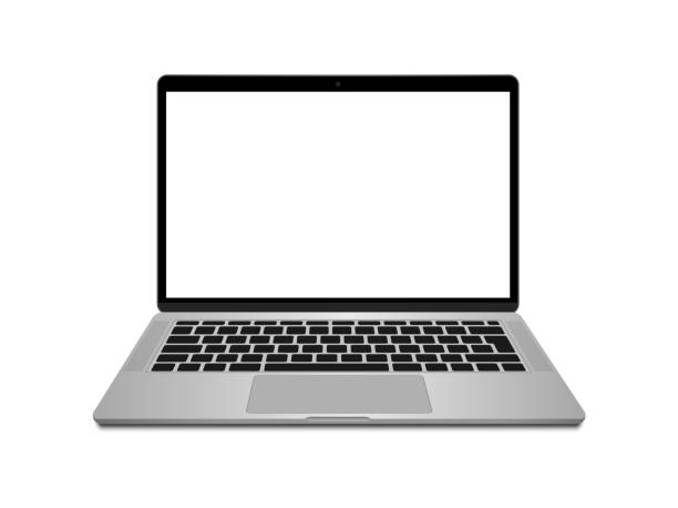 Realistic laptop front view. Laptop modern mockup. Blank screen display notebook. Opened computer screen with keyboard. Smart device. Realistic laptop front view. Laptop modern mockup. Blank screen display notebook. Opened computer screen with keyboard. Smart device. laptop clipart stock illustrations