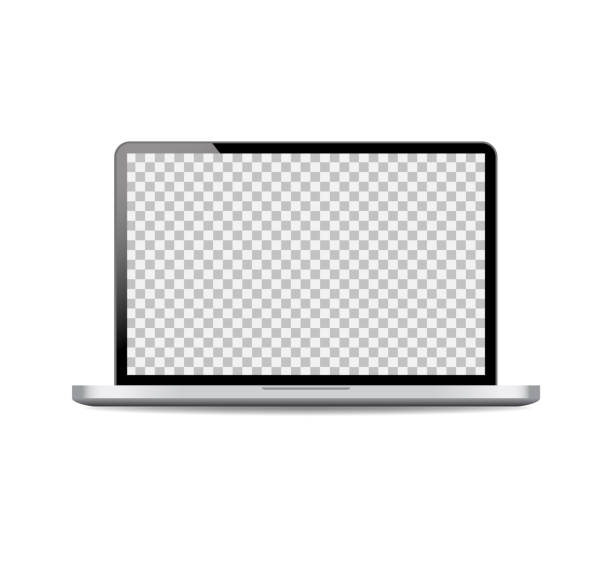 Realistic laptop mockup with open screen.Black computer laptop on isolated background.vector Realistic laptop mockup with open screen.Black computer laptop on isolated background. laptop borders stock illustrations