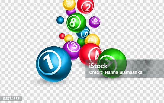 istock Realistic lotto falling colourful balls with numbers 1357643871