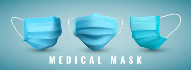 현실적인 의료 얼굴 마스크. 세부 사항 3d 의료 마스크. 벡터 일러스트레이션 - 수술용 마스크 stock illustrations