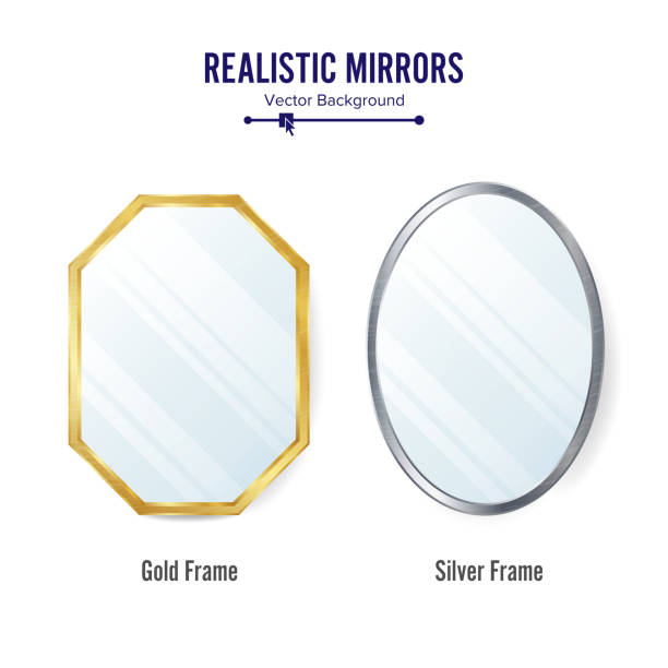illustrations, cliparts, dessins animés et icônes de réaliste reflète la valeur vector. cadres de miroir ou miroir decor illustration intérieure - round mirror