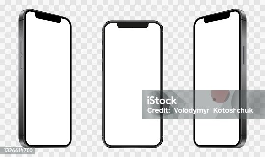 istock Realistic models smartphone with transparent screens. Smartphone mockup collection. Device front view. 3D mobile phone with shadow on transparent background - stock vector. 1326614700