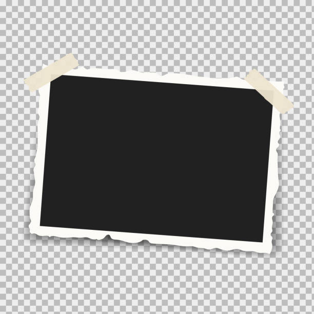 Realistic photo frames with retro shapes around the edges, on brackets and pieces of sticky adhesive tape and scotch tape. Vector illustration. Realistic photo frames with retro shapes around the edges, on brackets and pieces of sticky adhesive tape and scotch tape. Vector illustration at the edge of photos stock illustrations