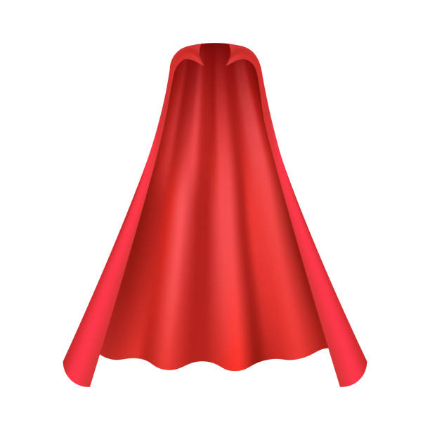 Realistic red cape for vampire or superhero costume seen from front view Realistic red cape for vampire or superhero costume seen from front view isolated on white background - smooth mantle with flowing silk fabric. Vector illustration flowing cape stock illustrations