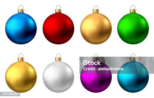 istock Realistic  red, gold, silver, blue, green,  purple  Christmas  balls. 1177390341