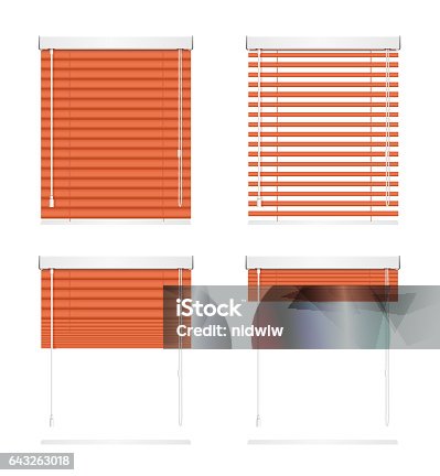 istock Realistic Red Window Jalousie Roller Shutters Blind Set. Vector 643263018