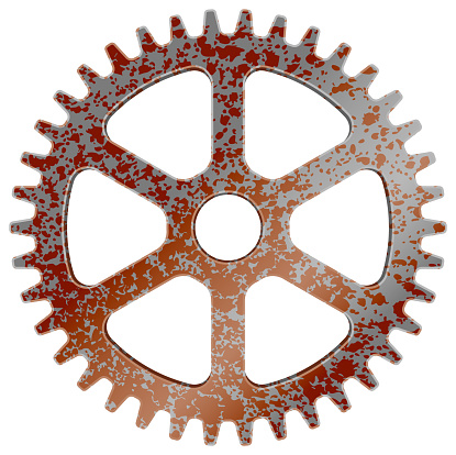 Realistic rusty machine gear, cogwheel vector illustration