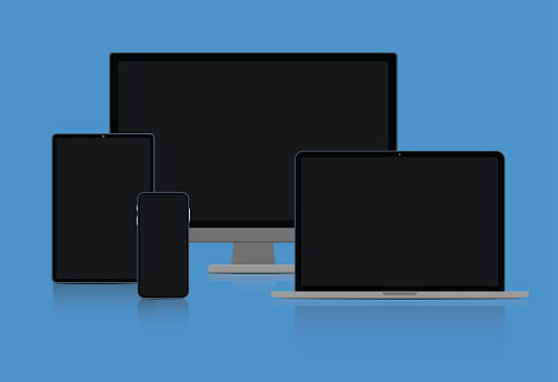 Realistic set of Monitor, laptop, tablet, smartphone dark color