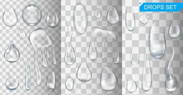 ilustraciones, imágenes clip art, dibujos animados e iconos de stock de realista brillantes gotas de agua y gotea sobre la ilustración de vector de fondo transparente - teardrop