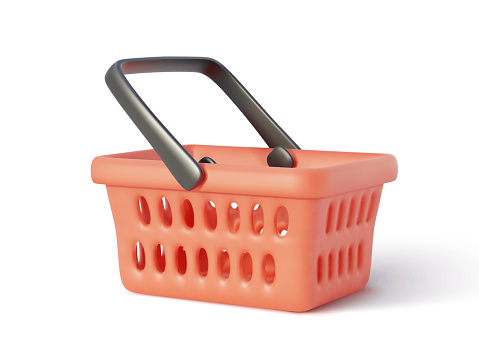 Realistic shopping cart with shadow isolated on white background. Vector illustration