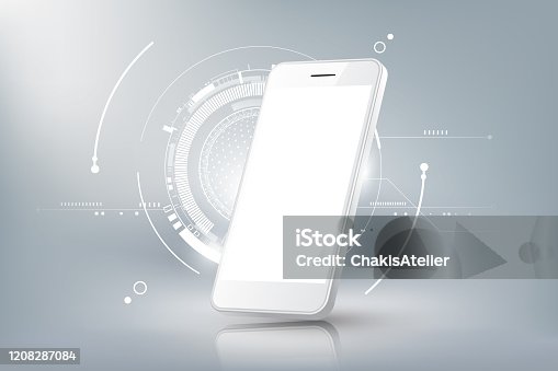 istock Realistic smartphone mockup Perspective view with blank display isolated, vector illustration 1208287084