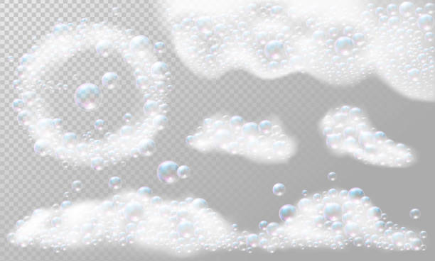 Realistic Soap foam with bubbles. Soap foam frame Soap foam with bubbles. Soap foam frame. Set isolated vector illustration frothy drink stock illustrations